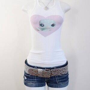 y2k littlest pet shop heart graphic tank white ribbed baby tee size XS